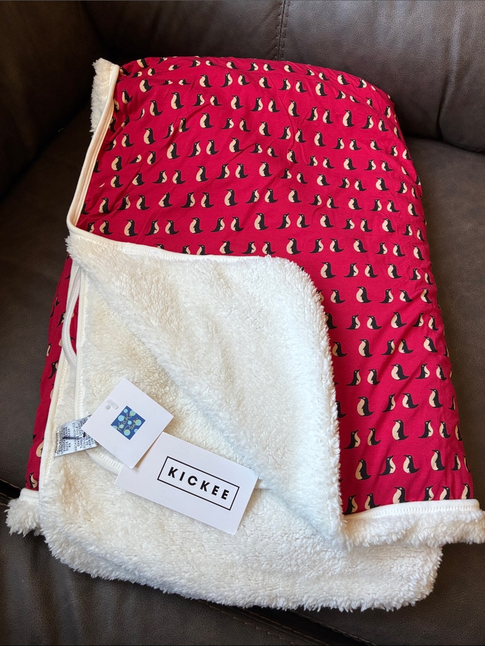 Toddler Sherpa Blanket - crimson Penguin Print